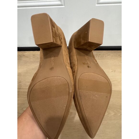 Tan Suede Pointed Toe Ankle Boots With Block Heel 9.5M - Picture 5 of 6